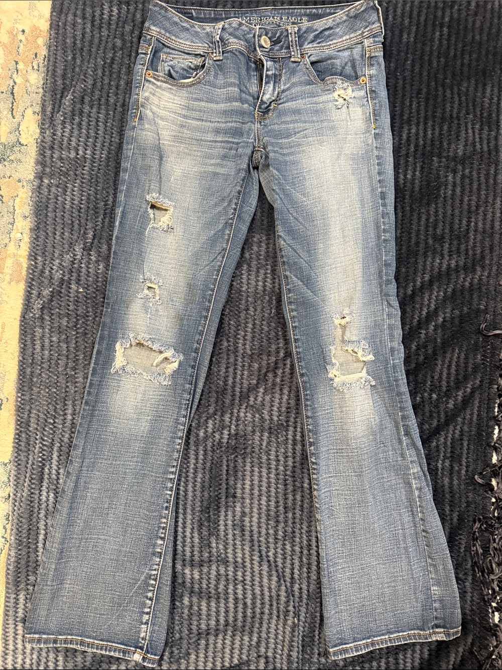 American Eagle Outfitters Light Blue Distressed Flare Jeans